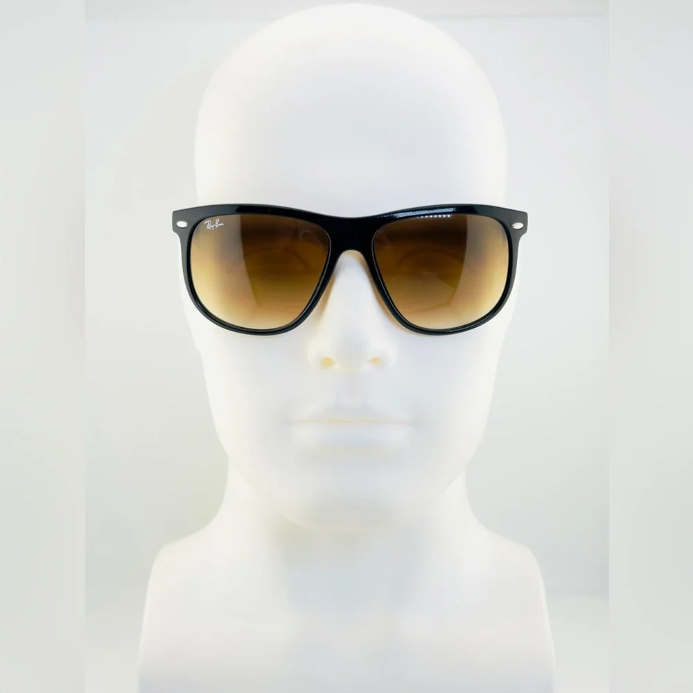 Ray-Ban Boyfriend Sunglasses RB4147 Polished Black On Brown Square Gradient lens